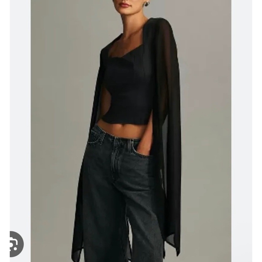 Anthropologie Dolan Sheer Bell Sleeve Corset Blouse Black XS